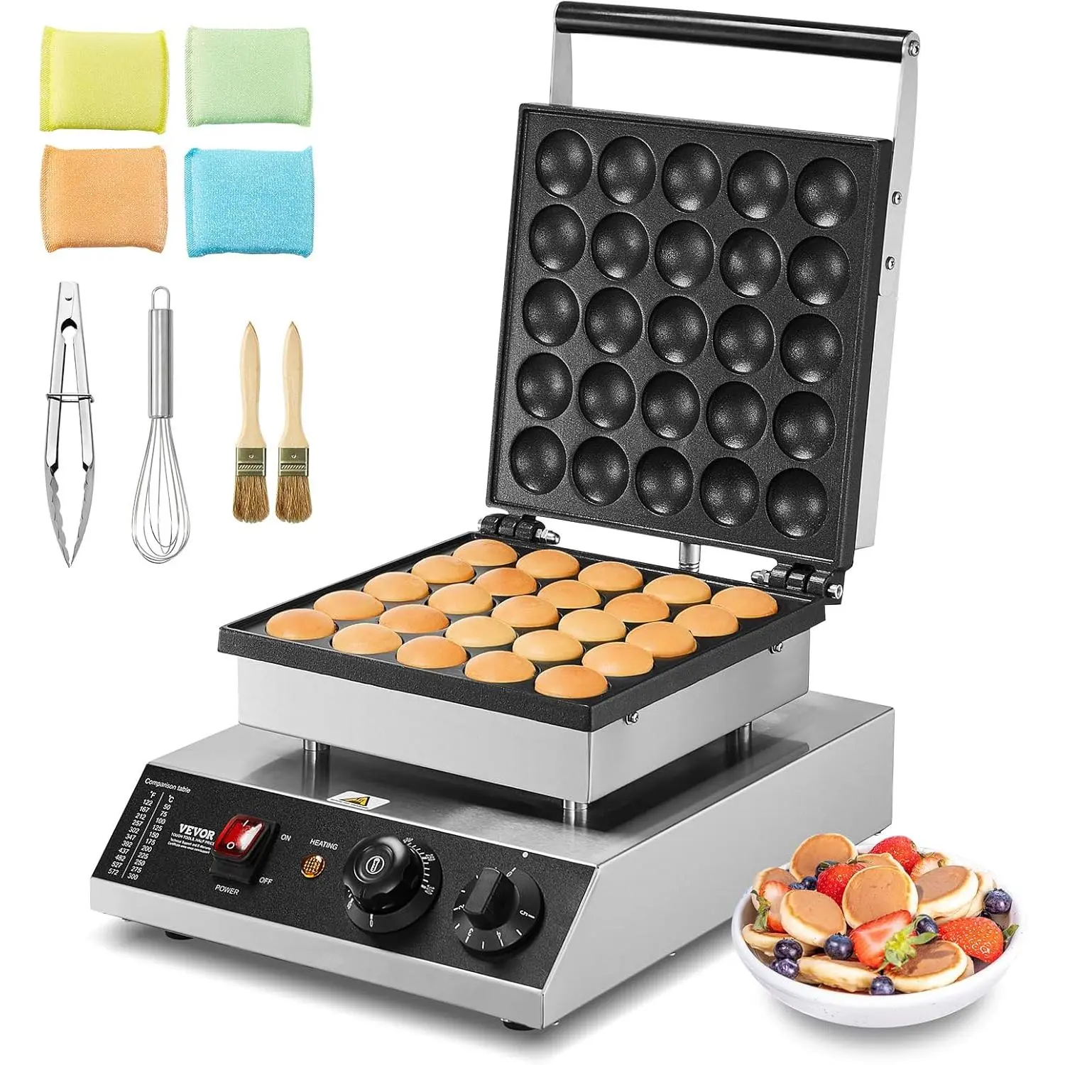 Spring New Arrivals Commercial Electric Mini Dutch Pancake Maker - 25PCS 43mm Diameter Dorayaki Baker, 1700W Poffertjes Grill, Non-Stick Stainless Steel, Temp & Time Control, Easy to Clean Kitchen Appliance for Restaurant, Cafes, DIY Cooking Enthusiasts