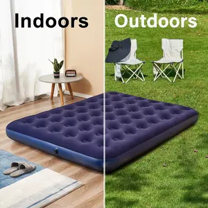 🛏️Thickened Flocked Portable Inflatable Bed Constructed with high-strength PVC 🌞material and flocked surface treatment Includes foot pump+storage bag+repair kit Ideal for temporary guest beds at home,outdoor camping, garden relaxation,or travel backup🎈