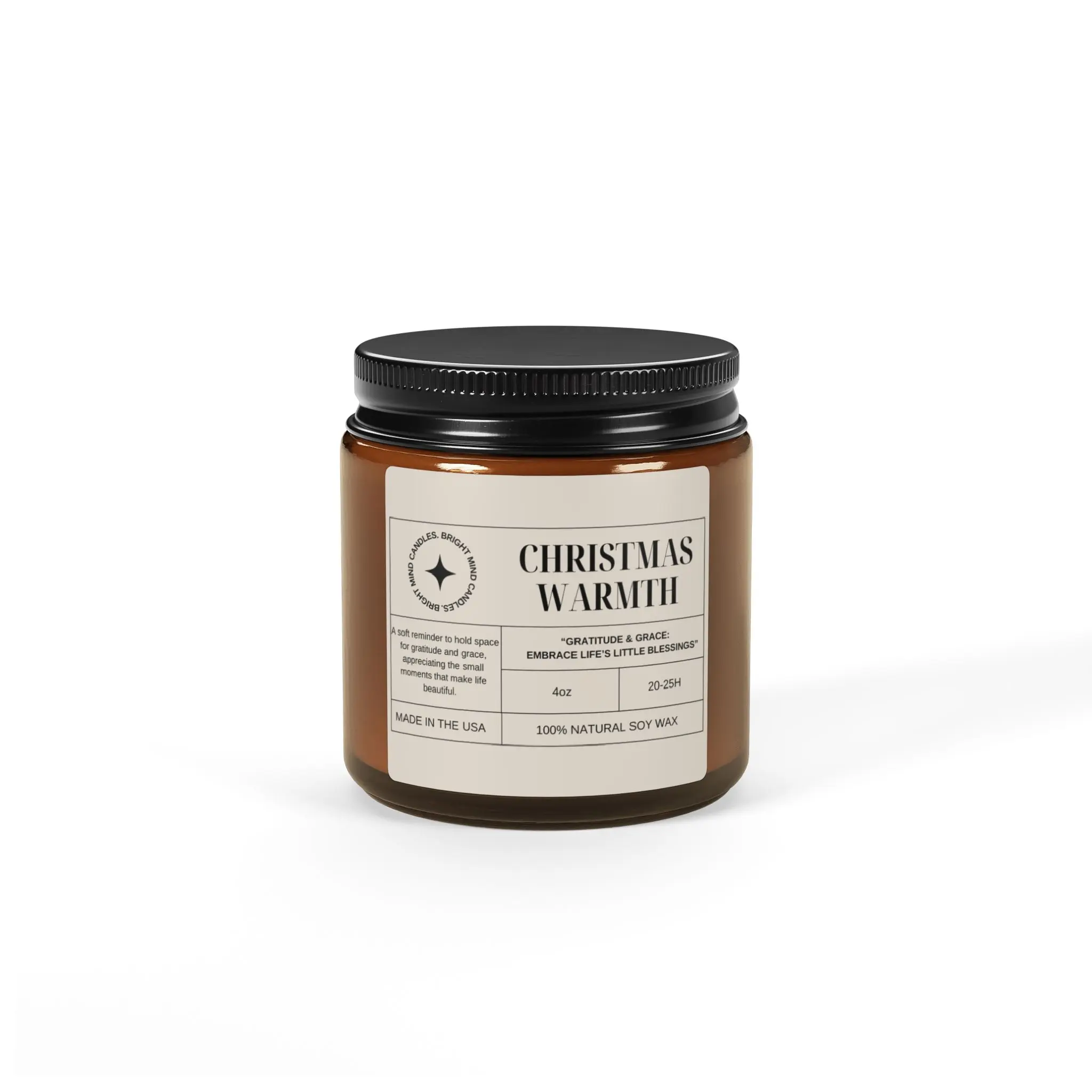 Christmas Warmth Candle: Affirmation Candle, Vegan Soy Wax (Multi-Size, Amber Jar 4oz)