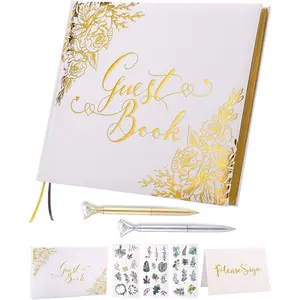Wedding Guest Book with Pens - 9x7'' Personalized Wedding Guestbook Photo Album Sign in Book, Gold Foil Hardcover Gilded Edges for Weddings Baby Shower Party