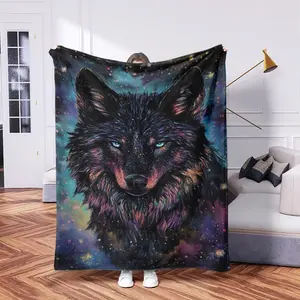 Cosmic Wolf King Flannel Blanket - Modern Knitted Quilted All-Season Multi-Functional Blanket, Suitable for Office, Home Decor, Bed, Sofa, Car - Ideal Gift for Husband, Son, Father, Boyfriend, Colleague, and Family