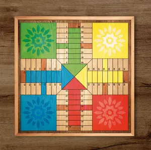 Parcheesi Board for 4 players - ORIGINAL CLASSIC BOARD. Hand Made with wood & Resin. Yellow ,Blue, Green, Red Colors