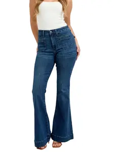 Judy Blue High Waist Mitered Pocket & Pintuck Flared Denim Jeans 881079