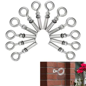 Concrete Eye Bolts 12Pcs, M6 Eyebolt Bolts Stainless Steel Concrete Anchor Eyebolt Screw Hooks, Heavy Duty Brick Anchors Eyebolts Expansion Screw Lifting Ring Bolt Fastener 1/4inch for Concrate Wall