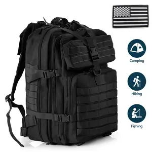 Outdoor Tactical 45L Dual Shoulder Large 3P Backpack for Camping Hiking & Fishing Black Camouflage Design
