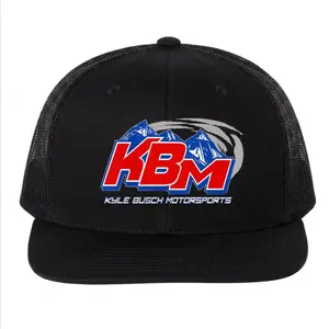 Kyle Busch Motorsports KBM Racing Mesh Trucker Hat, Black Snapback Baseball Cap for Men & Women, Red KBM Graphic Mountain Logo Racing Fan Sun Hat, Adjustable Motorsport Souvenir Cap