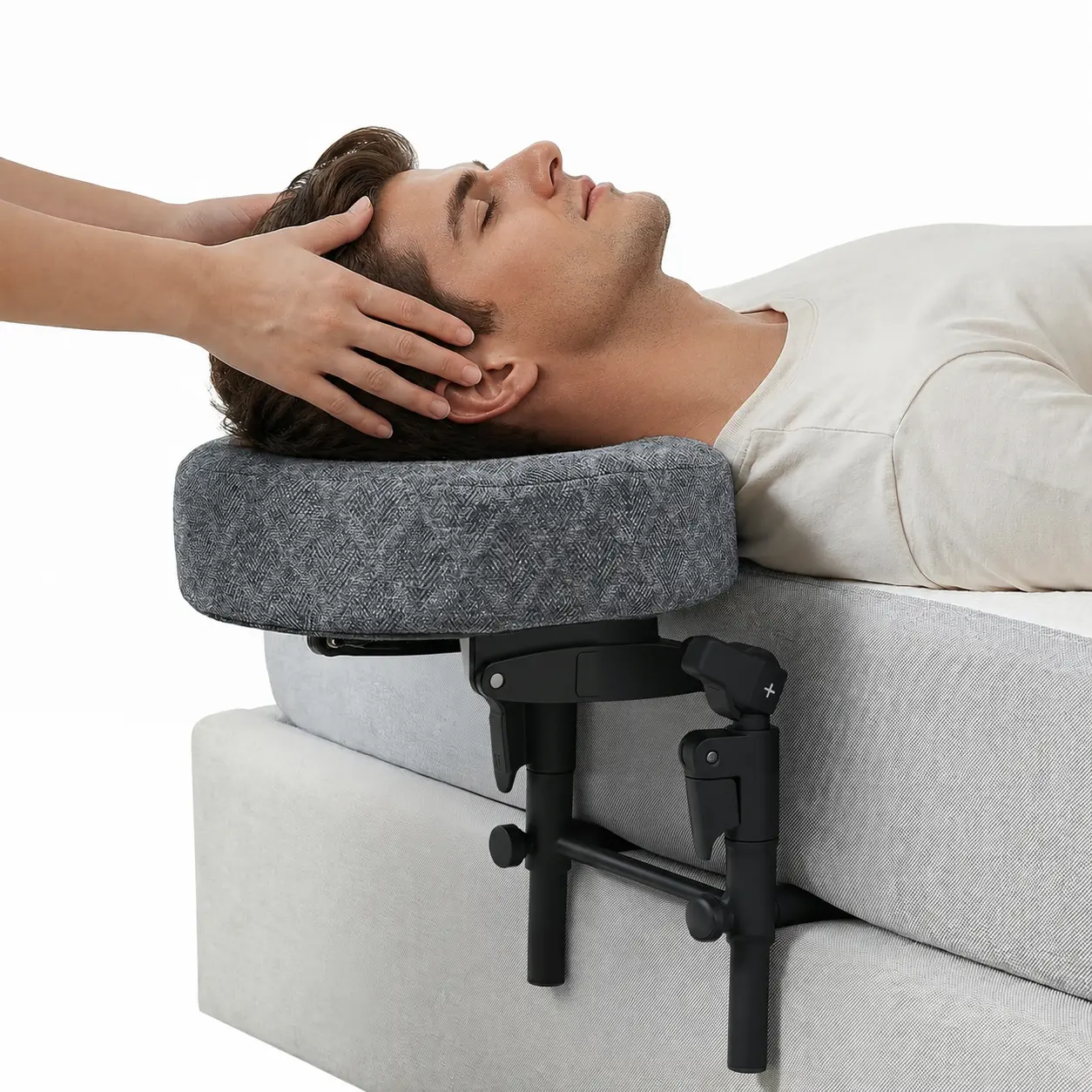 Welsteep Memory Foam Massage Headrest with Black Metal Frame - Adjustable 18-in Height, Neck Care, Storage Feature - Home Bed Sleeping Mattress Face Cradle Holder, Black Frame