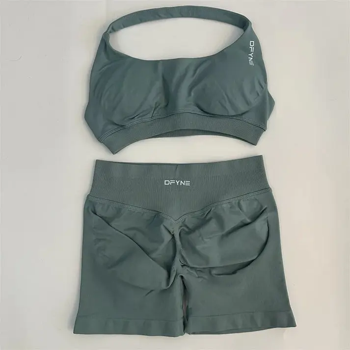 DFYNE Impact Bra & Short Set - High Performance Activewear for Women in Plain Blue Color - Ideal for Fitness Style & Gym Workouts - Sportswear for All Seasons - Indoor & Outdoor Use - Athletic Jogging
