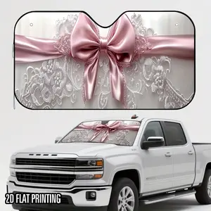 1pc 2D Flat Pink Bow Print Car Windshield Sunshade – Stylish & Foldable, Keeps Your Vehicle Cool, Easy Install with 4 Suction Cups, Space-Saving Design for SUVs, Sedans, Vans & Trucks, 2D Flat Automotive Glass Sunshade
