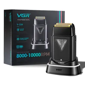 VGR 334 Foil Shaver for Men, Professional Electric Razor for Shaving Face & Bald Head, 10000RPM Vector Motor, Double Titanium Foils, LED Display, USB Charging Base, Men's Electric Shavers for Barbers