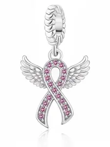 Copper Plated Silver Ribbon Pendant, Breast Cancer Awareness Zircon Embedded, Elegant All-Season Charm, Exquisite Trendy Pendant, Perfect Gift for Girlfriend or Mom, Gift Jewelry, All Seasons Jewelry
