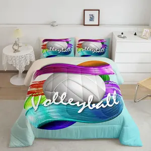 Volleyball Designer Comforter Set,Soft Sports Theme Fabric Luxury Bedding Set,Colorful Art Volleyball Game Lightweight Breathable Comforter