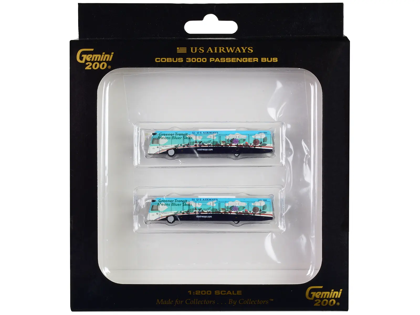 Cobus 3000 Passenger Bus White and Blue w/Graphics "US Airways Shuttle" Set "Gemini 200" Diecast Models by GeminiJets