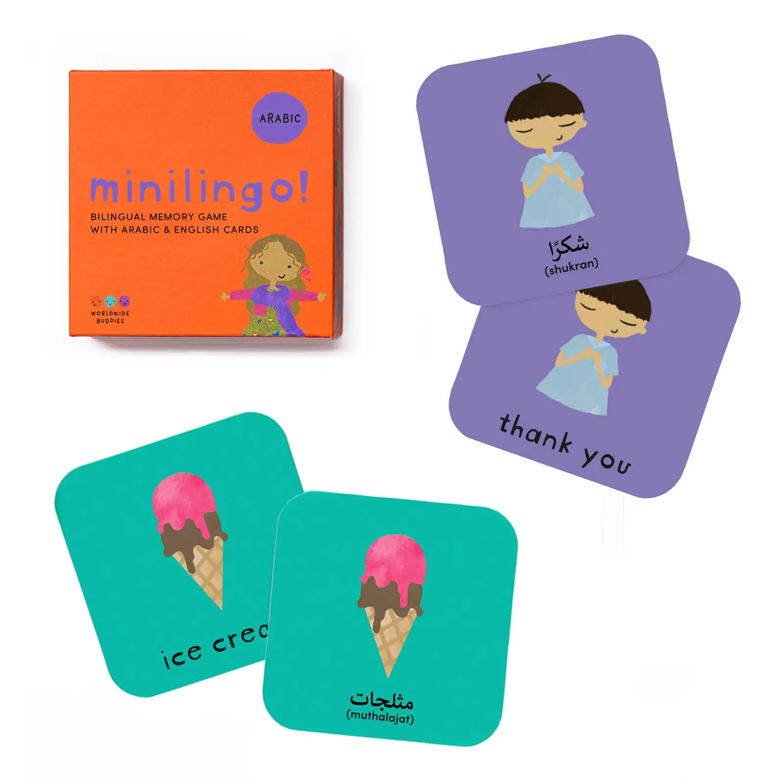 Minilingo Arabic/English Bilingual Flashcards – Memory Game for Kids, Learn Arabic & English