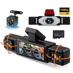 4 Channel Dash Cam 360°View 1080P Front and Rear Inside, Left, Right, Dash Camera for Cars, IR Night Vision 3 Inch IPS Monitor, 24H Parking Mode, Loop Recording,64GB TF Card