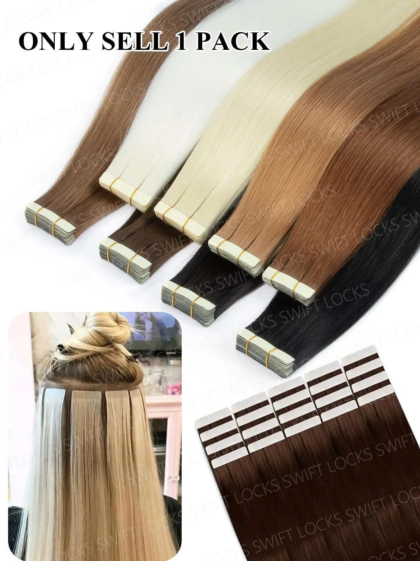 Blonde Tape in Hair Extensions, Premium Synthetic Hair #613 Bleach Blonde, 20pcs 50g Double Side Seamless Remy Hair Pieces