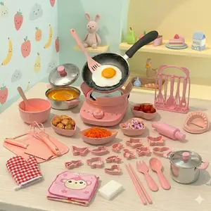 42 Pieces Kids Real Mini Cooking Set, Complete Kids Kitchen Tools Kit with Working Stove Burner & Safe Kids Knife, Montessori Pretend Real Cooking Toy Gift for Boys and Girls 8-12 Years Old, Pink