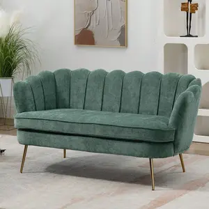 59" Wide Loveseat Sofa, Boucle/Chenille Upholstered Small   Petal-Shaped Design, Modern Leisure Sofa  Gold Metal Legs, Mini Room  For Bedroom, Apartment with couch