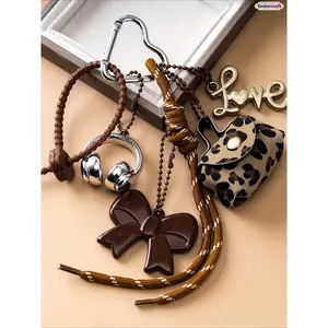 Women's Leopard Print Cartoon 3D Keychain Set - Lightweight Pendant, 1-Size Fit, Purse Chain, Bag Charm, Headphone Bag Accessory, Gift for Keys or Backpack