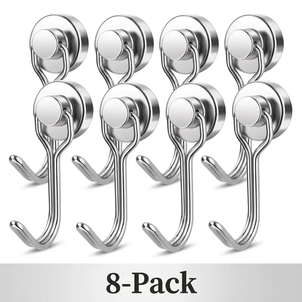Summerwins Heavy Duty Stainless Steel Neodymium Swivel Swing Magnetic Hooks (4/8 Pack) for Refrigerators & Magnetic Surfaces, Home Storage Organizer Bundle with Solid Wood Flip-Top Key-Locked Large Safe, Outdoor Resin Frosted Acrylic Wedding Card Rack, He