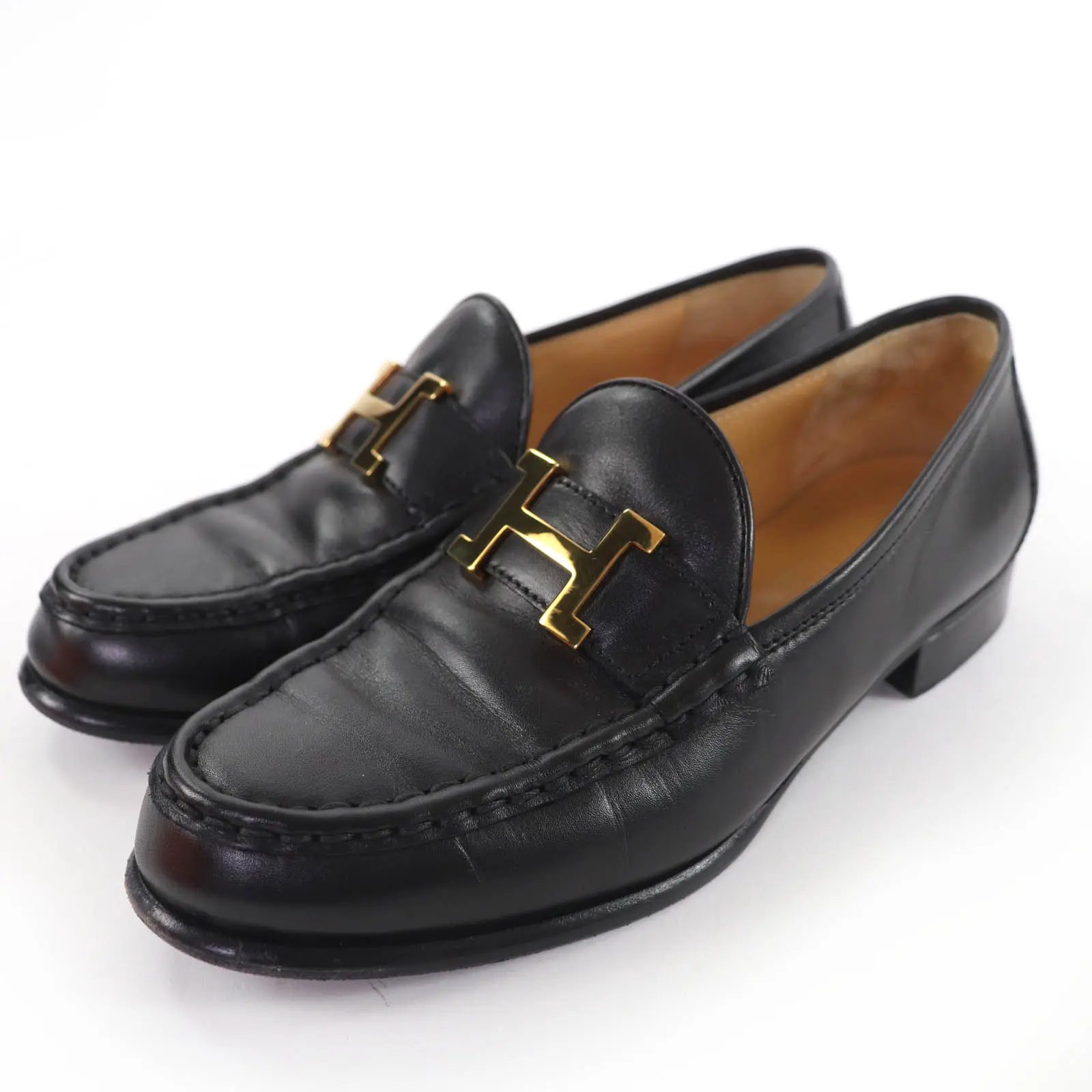 Pre-owned HERMÈS Calfskin Small Leather Goods Constance HMetal Leather Loafers