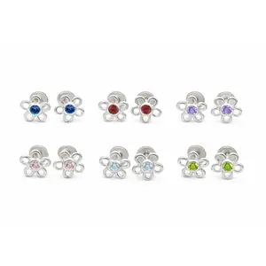 Sterling Silver Birthstone Daisy Earrings for Kids