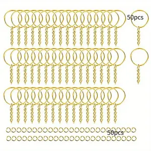 Keychain Production Supplies Kit - 50 Chain Keychains And 50 Jump Rings - Keychain Set Keychain Accessories Loose For Keychain Production DIY Crafts Small Business Supplies