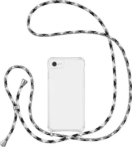 Crossbody Lanyard Phone case for iPhone SE3 5G/iPhone 7/iPhone 8/iPhone SE2, Silicone Cover with Adjustable Necklace Strap Soft Belt Neck Cord Lanyard Shockproof Protective Case - Black White