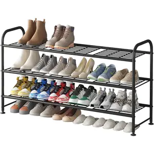 Shoe Rack 3 Tier Long Metal Shoe Organizer for Closet Entryway Black