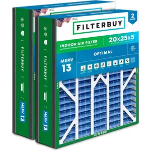 Filterbuy 20x25x5 Air Filter (2-Pack), Pleated MERV 13 Optimal Defense HVAC AC Furnace Air Filters for Trion Air Bear, Generalaire, Skuttle, and More