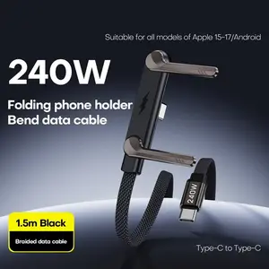 Invisible Holder Charger Cable with Stand, 240w super fast charging 2-in-1 Fast Charging Cord & Phone Stand for Gaming, Office, Car Travel, Compatible with Type-C charging cable Black