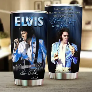 Elvis Presley Blue Stage 20oz Tumbler, King of Rock and Roll Stainless Steel Travel Mug