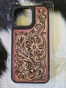 MYRA hand-tooled leather phone case -- iPhone 15 PRO MAX