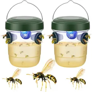 Solar Outdoor Asian Hornet & Wasp Trap, Double Selective Entrance Design, 4-Piece Reusable Hanging Traps, Suitable for Garden & Balcony, Compatible with Household Plastic Bottles, 2 Pack