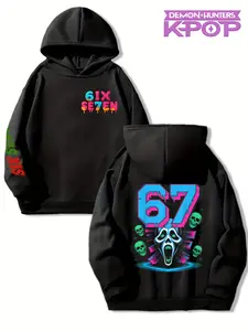 Girls' Fun Number 67 Colorful Melt Design Skull Scream Pattern Graphic Print Hoodie, Casual Comfortable Loose Fit, Long Sleeve Fashion Sweatshirt, Hot Trending Hoodies