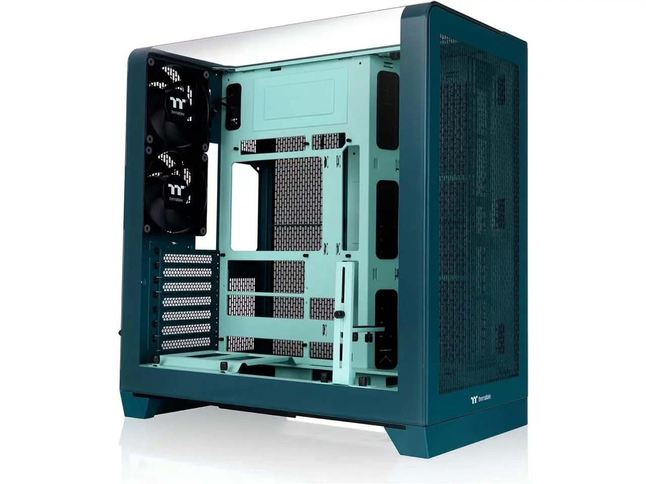 Thermaltake View 390 Air; Mid Tower; 2x120mm CT Fans Included; 360mm Radiator Support; 420mm GPU Clearance; Hidden Connector Support; Rotatable PCIe Slots; Transformative Teal; CA-11F-00MTWN-00