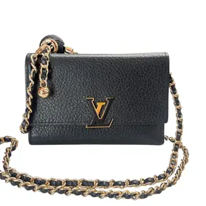 Pre-owned Louis Vuitton Leather Crossbody Bags Black Taurillon Capucines Compact Wallet added Chain