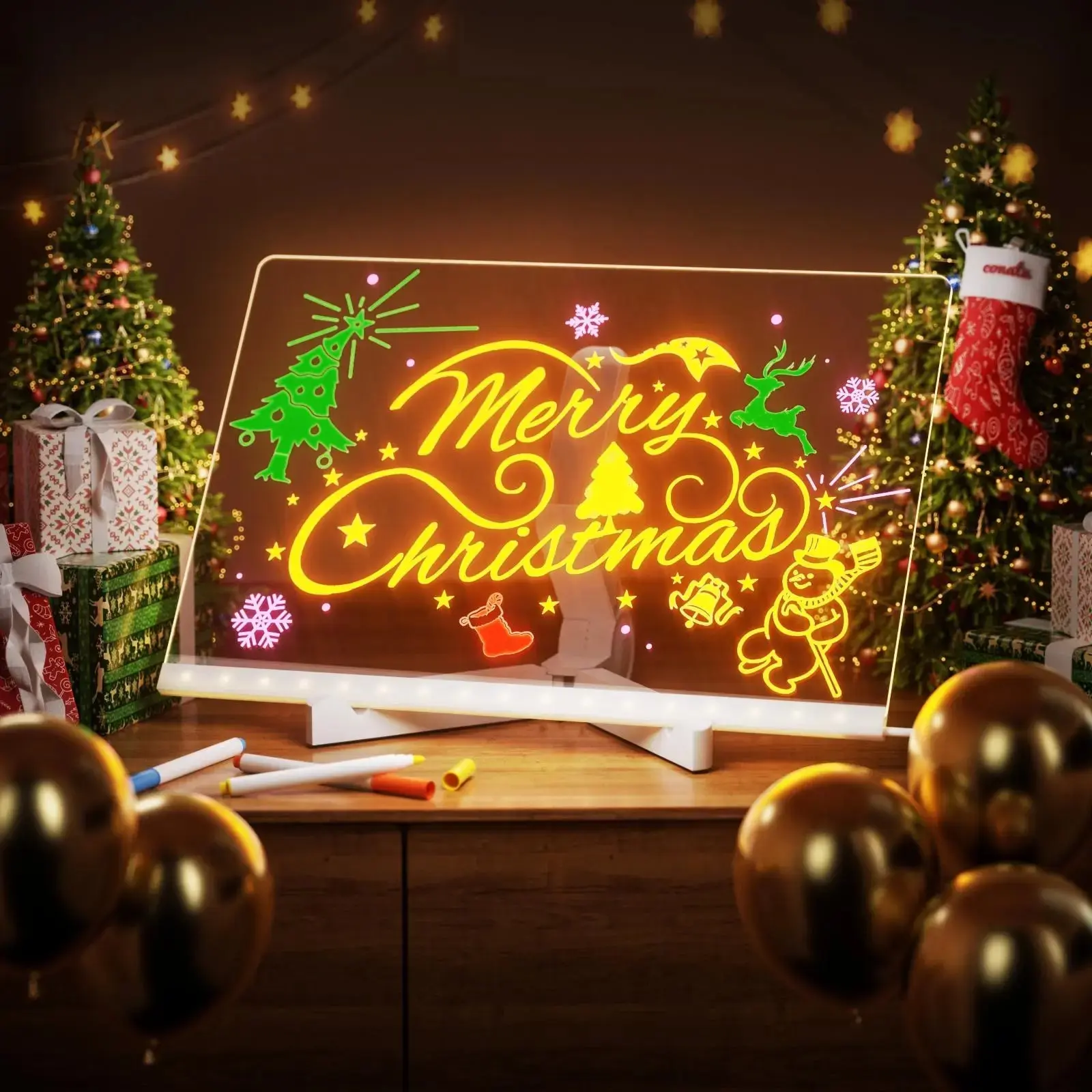 LED Light-Up Acrylic Message Board – 7 Color Pens Included