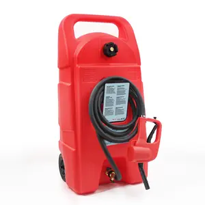 15 Gallon Gas Can, Fuel Tank Container with LE Fluid Transfer Manual Siphon Pump & 10FT Hose, Portable Diesel Gas Storage Caddy with Wheels for Car, ATV, Weeder, Boat, etc., Red
