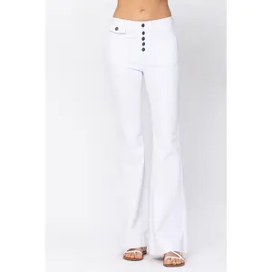 Judy Blue White Button Fly Patch Pocket Flare Jeans