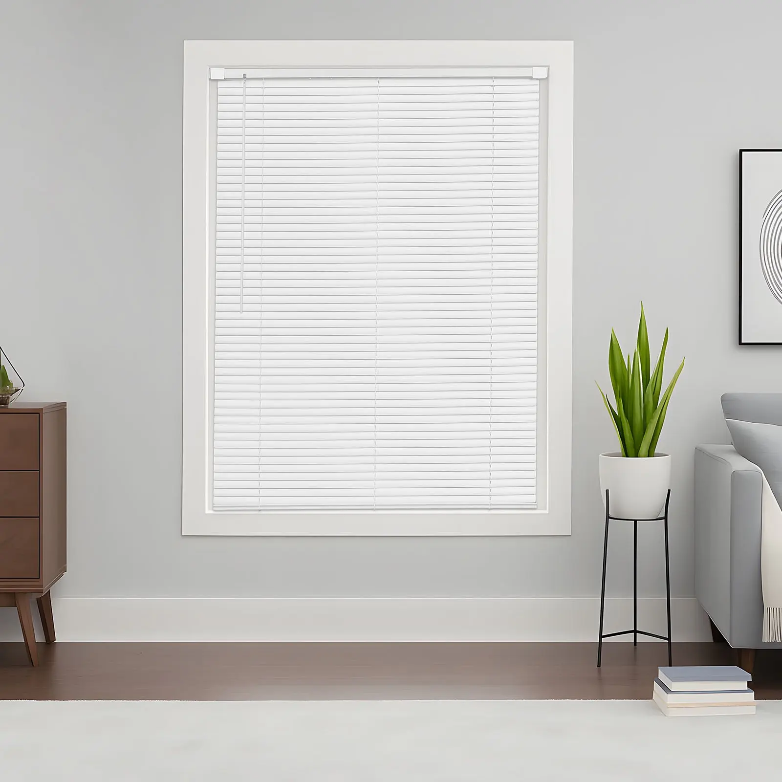 【Summerfinds】VEVOR 1" Horizontal Slatted PVC Mini Blinds (43.3x48"), Warp-Free Cordless Lift with Wand Control, No-Drill Mounting Pads, Light Filter, Wipe Clean Adjustable, Sleek Home Interior Blinds for Bathroom, Kitchen, White, Indoor, Laundry Rooms