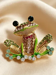 1 piece fashion cartoon colored rhinestone drop oil frog brooch, noble lady banquet party style clothing accessory, Bling Stylish Accessory