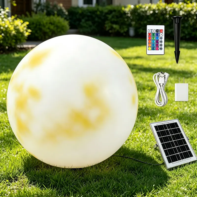 Solar LED Moon Lamp - Solar Outdoor Patio Lights, IP65 Weatherproof Multi-Colors Decorative Lights, 16 Color Options, 15.7-Inch & Multiple Sizes, Garden Decor for Weddings, Halloween