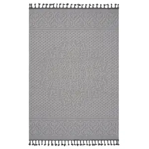 Area Rug Polypropylene Medallion Indoor & Outdoor White Ivory Durable