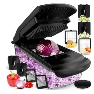 Vegetable Chopper with Container, Multifunctional Vegetable Cutter, Durable Vegetable Slicer, Food Cutter Slicer Grater, Vegetable Slicer Dicer, Kitchen Gadgets for Salad, Tomato, Carrot, Utensils
