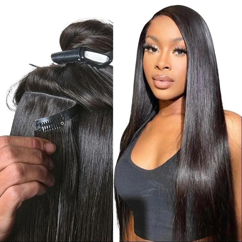 LUVME Clip-Ins 100% Virgin Human Hair Seamless & Invisible Edge Straight/Body Wave/Kinky Curly/Yaki Straight/Messy Curl/Burmese Curl