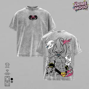 Majin Buu Vintage Washed T-Shirt, DBZ Majin Double Printed Graphic Tee, Oversized Unisex Streetwear, Soft Cotton Top Outfit for Men, Casual Menswear Gift for Anime Fans