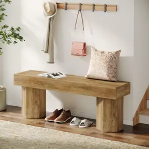 TRIBEWOOD Wooden Entryway Bench, 41" Farmhouse Indoor End of Bed Bench, Long Dining Seat for Dining Room, Bedroom, Entry, Mudroom, Easy Assembly