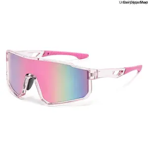 One Piece Cycling Sunglasses UV400 Windproof Colorful Glasses for MTB & Bike with Pink Frame and Gradient Lenses