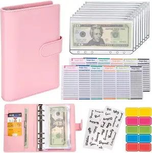 Budget Binder Cash Envelopes A6 Money Saving Binder with Zipper envelopes (Pink)